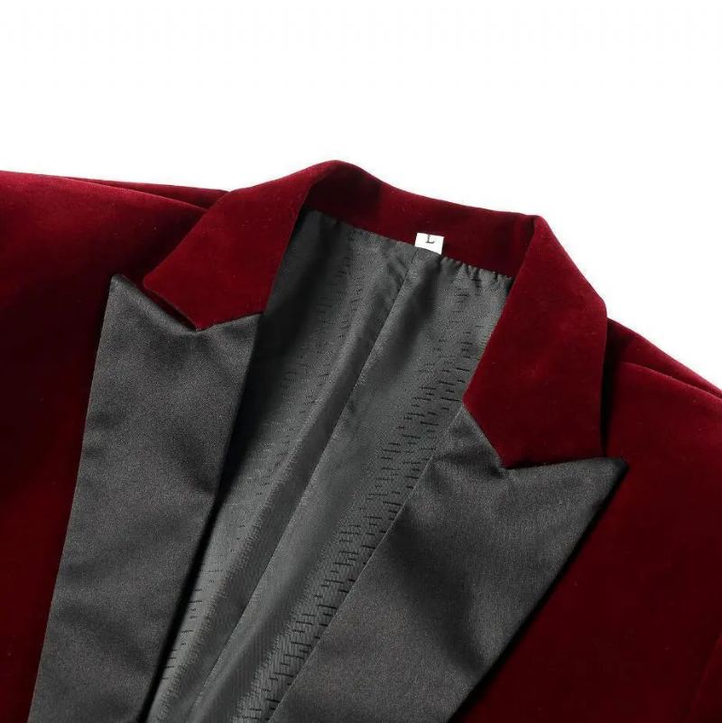Costume De Marié En Velours Pour Hommes Coupe Cintrée Robe De Soirée De Mariage D'affaires Décontracté Veste Banquet Manteau Blazer Simple - Noir