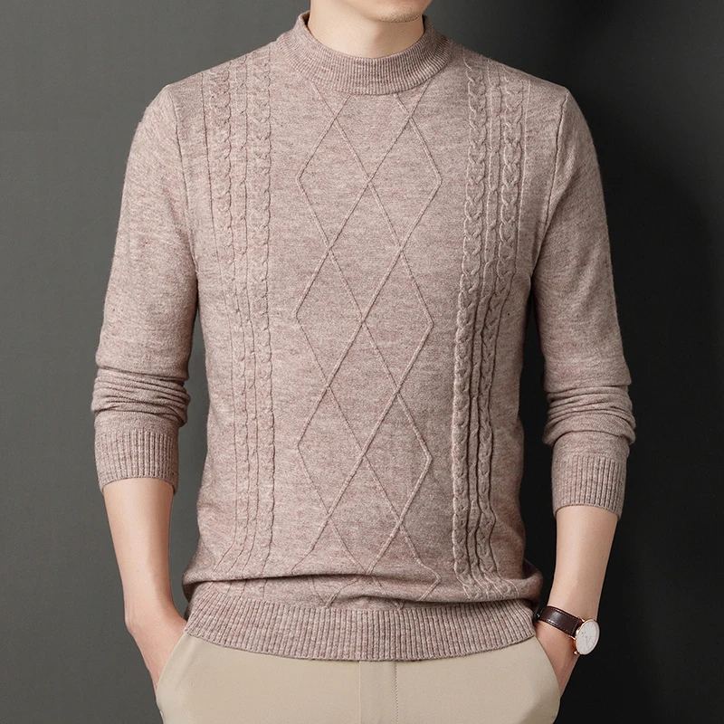 Automne Et Hiver Série Fil Hommes Pull Chaud Solide Col Rond Décontracté Tricoté Col Pulls - Gris Foncé