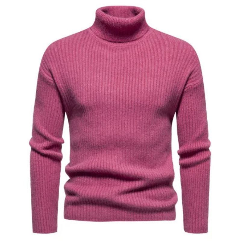 Automne Hiver Pull Hommes Pulls Col Roulé Chaud Homme Hauts - Rose