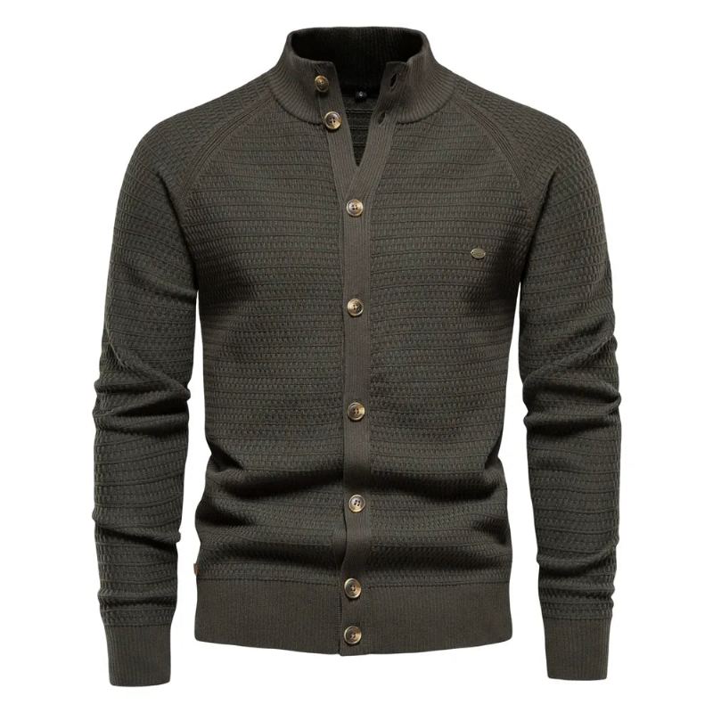 Cardigan Tricoté En Coton Pour Hommes Pull À Col Montant De Styliste Hiver - Vert