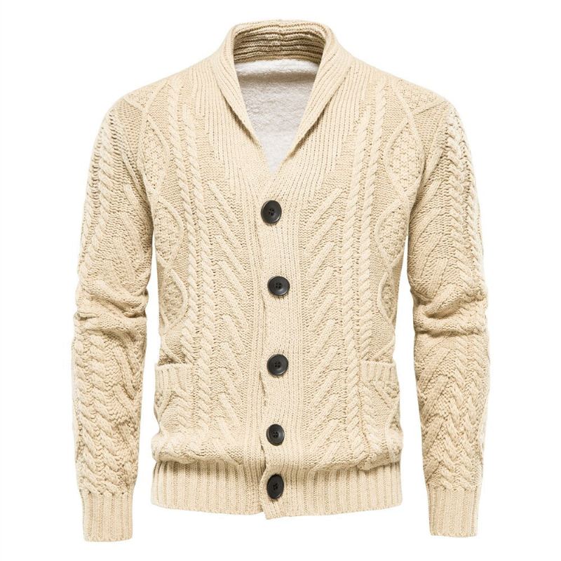Cardigans En Polaire Pour Hommes Couleur Unie Simple Boutonnage Pull Tricoté Décontracté À Manches Longues Nouveaux Pulls D'hiver - Gris Foncé