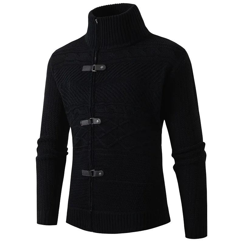 Hiver Chaud Hommes Décontracté Coupe Ajustée Chandails Cardigan Cornes Épais Pull Bouton Couche De Finition - Café