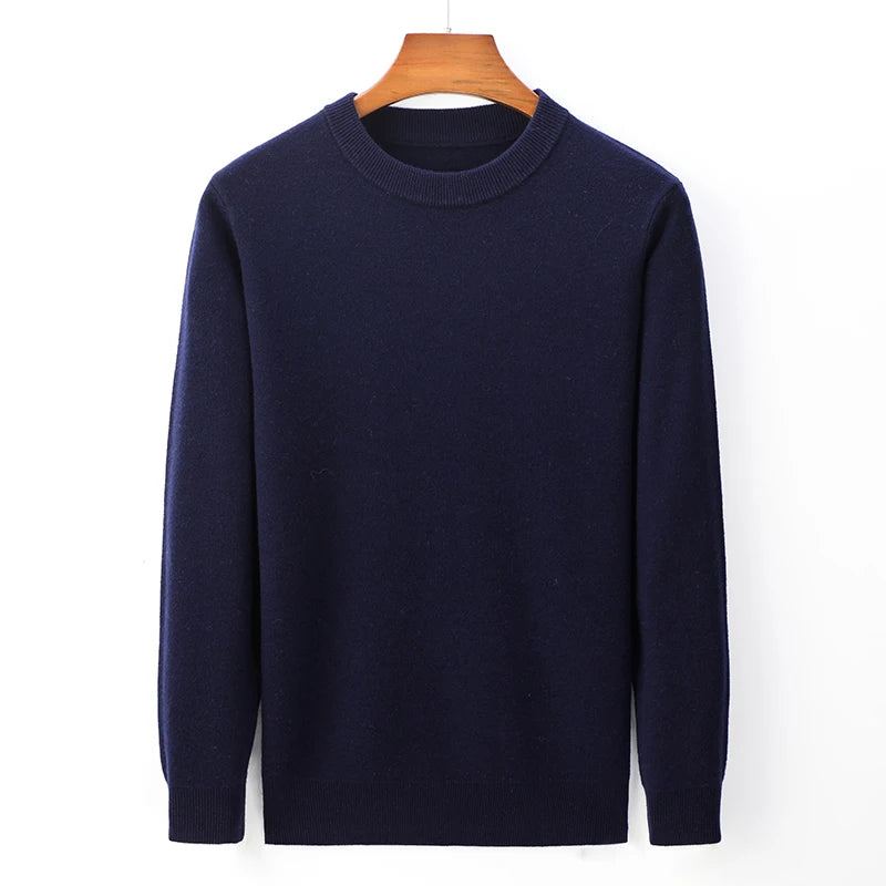 Laine Hommes Smart Décontracté Tricot Pulls Automne Et Hiver Épaissir Chaud Solide Tricoté Pull - Noir