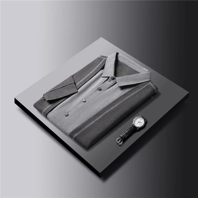 Printemps Et Automne Hommes Pull Chemises Décontractées Intelligentes Tricoté À Col Carré - Noir