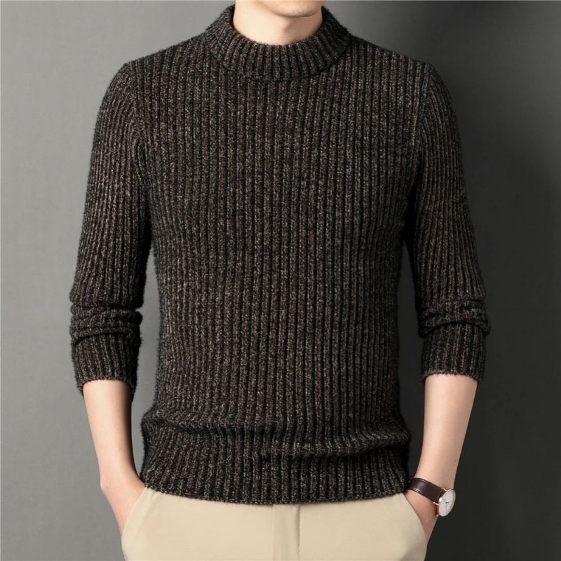 Pull Épais Et Chaud À Col Roulé Pour Homme Vêtement En Tricot Coupe Cintrée En Jersey Hiver - Noir