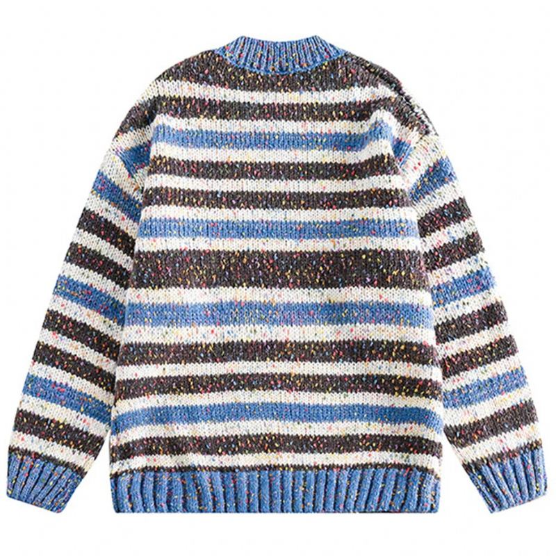 Pull Rayé Pour Hommes Tricoté Hip Hop Streetwear - Kaki