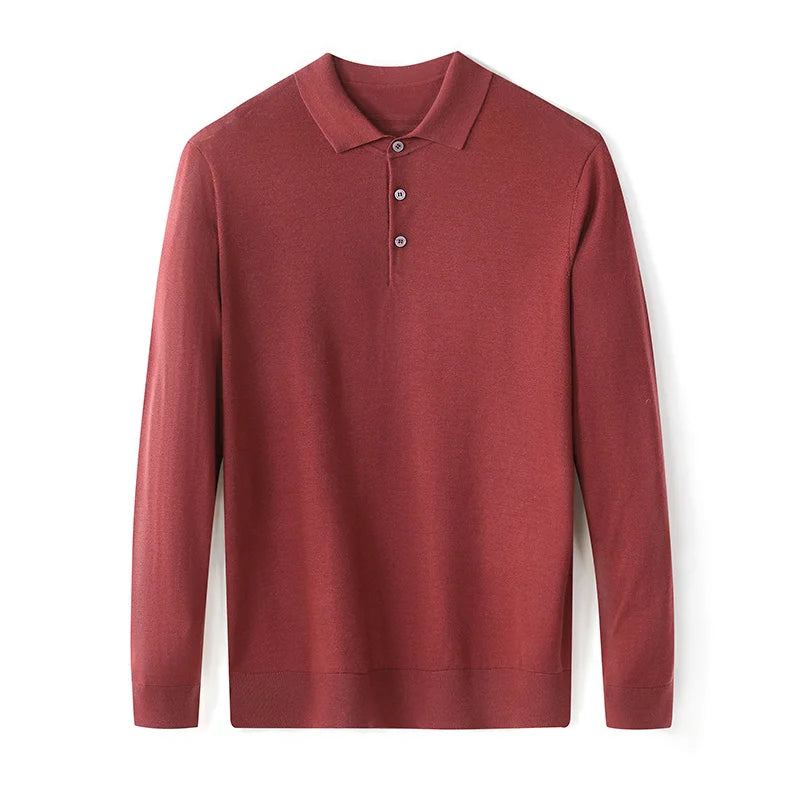 Pull En Tricot À Col Polo Pour Hommes Automne Solide Affaires Décontracté Pulls En De Laine - Gris