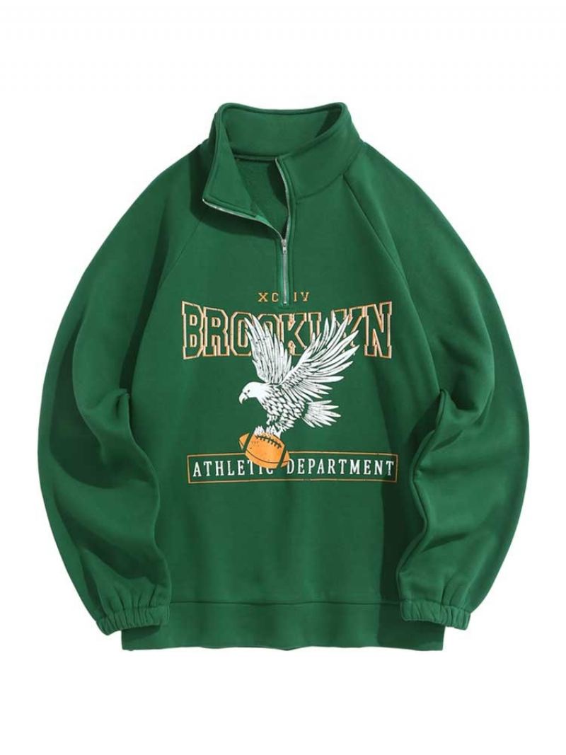 Sweats À Capuche Pour Hommes Doublure Polaire Brooklyn Eagle Graphique Sweat Unisexe Col Roulé À Fermeture Éclair Streetwear Pull - Noir