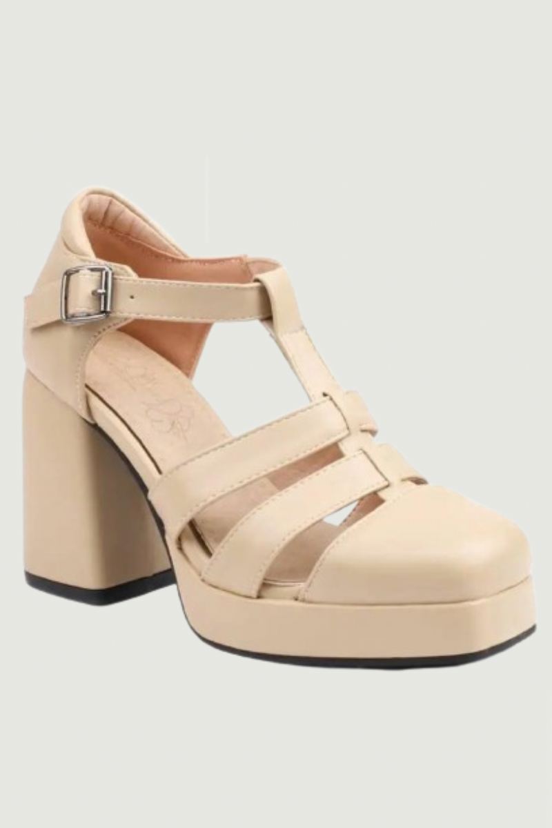 Escarpins À Bout Carré Pour Femmes Chaussures À Talons Bloc Plateforme De 9cm Sangle À Boucle De 2cm Creuses Concises Quotidiennes