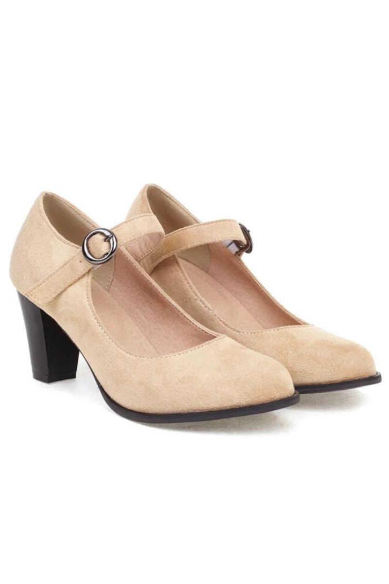 Escarpins À Bout Rond Pour Femmes Talons Bloc Sangle À Boucle Floquée Élégants Solides