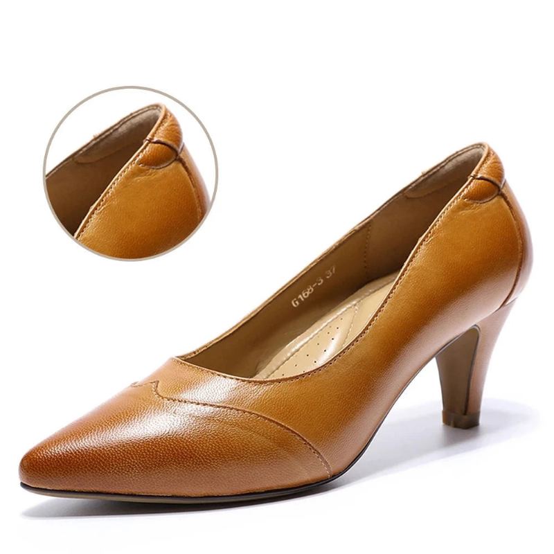 Escarpins En Cuir Pour Femmes Faits À La Main Confortables Élégants Bout Pointu Talons Hauts Chaussures Dames - Noir