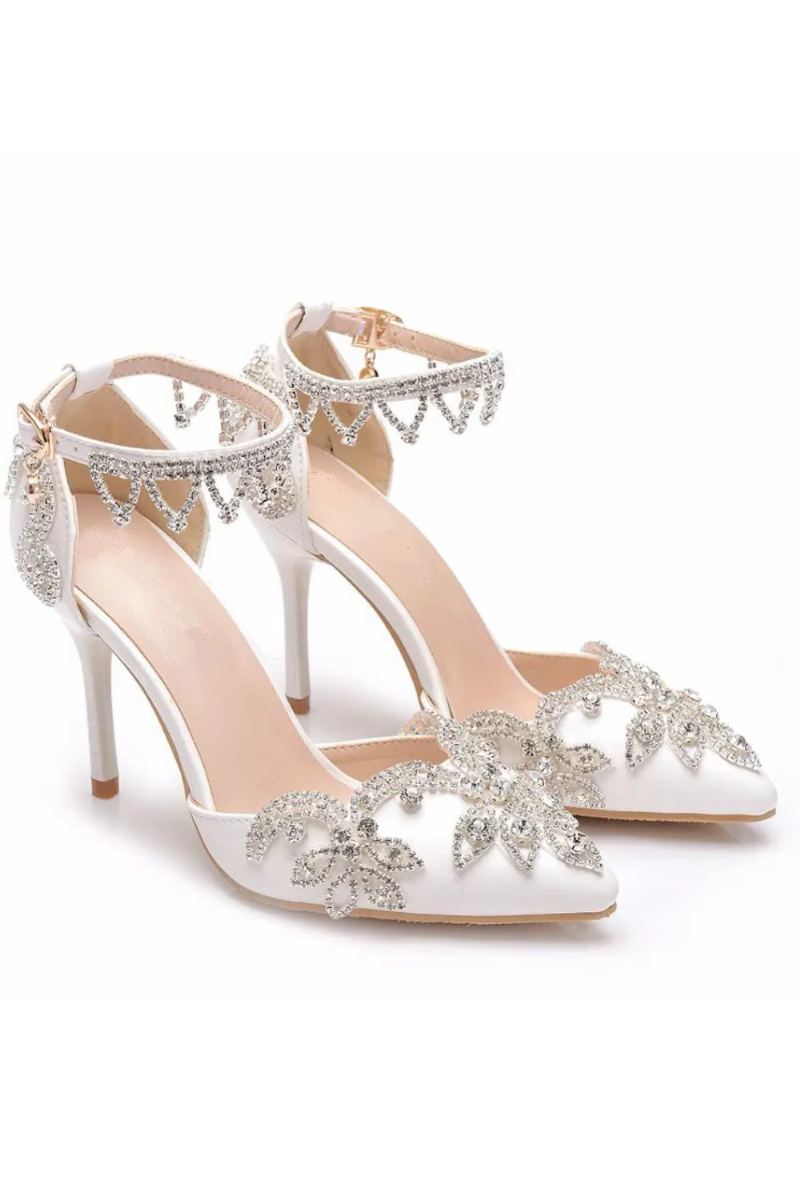 Escarpins Femmes Talons Hauts Fins Bout Pointu Bride À La Cheville Sandales Chaussures De Mariage Fête