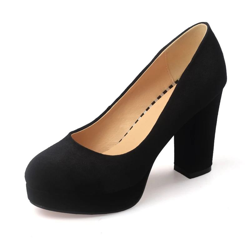 Escarpins À Plateforme Bleu Pour Femmes Bout Rond Talons Hauts Épais Chaussures De Travail Peu Profondes Dames - Beige