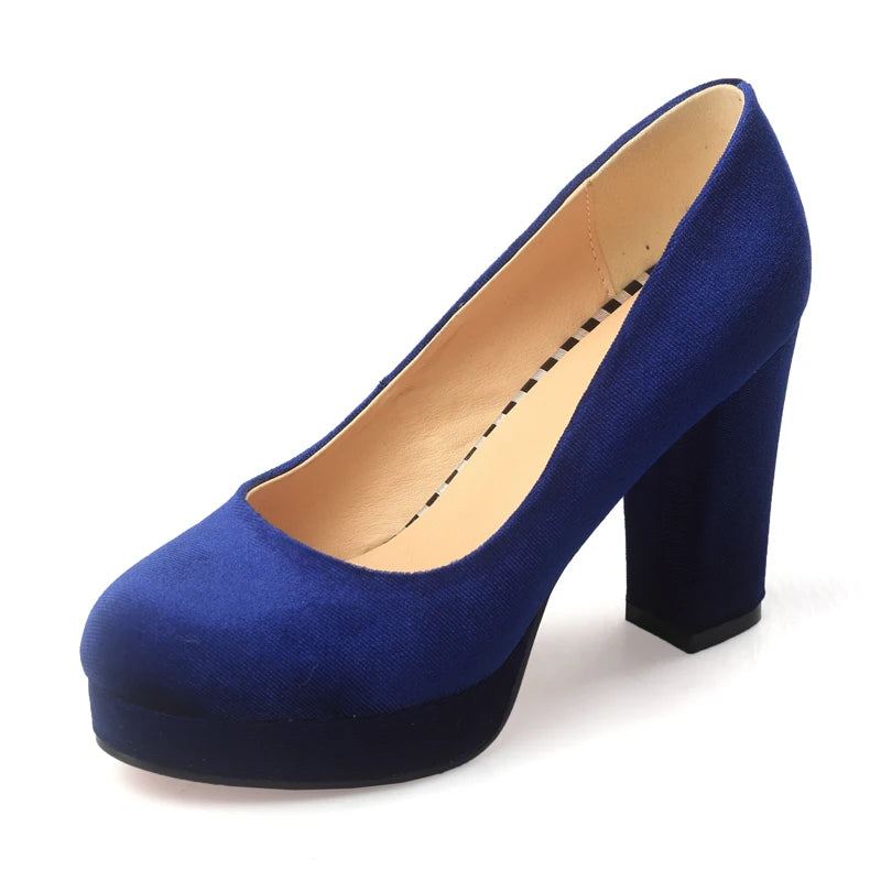 Escarpins À Plateforme Bleu Pour Femmes Bout Rond Talons Hauts Épais Chaussures De Travail Peu Profondes Dames - Beige