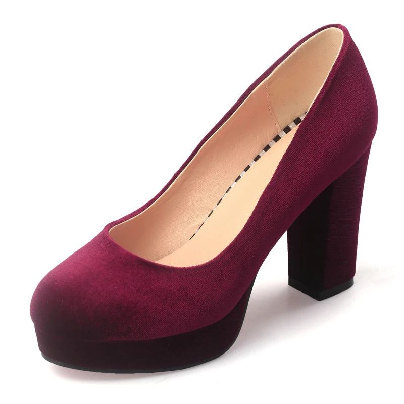 Escarpins À Plateforme Bleu Pour Femmes Bout Rond Talons Hauts Épais Chaussures De Travail Peu Profondes Dames - Beige