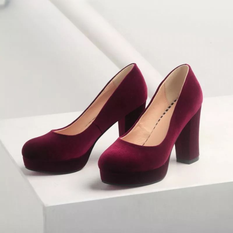 Escarpins À Plateforme Bleu Pour Femmes Bout Rond Talons Hauts Épais Chaussures De Travail Peu Profondes Dames - Beige