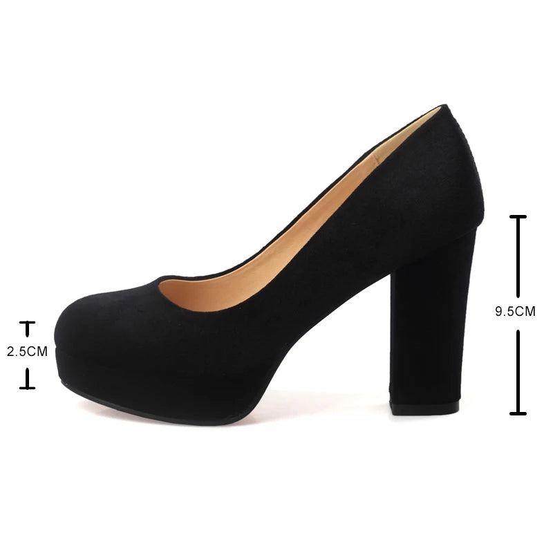 Escarpins À Plateforme Bleu Pour Femmes Bout Rond Talons Hauts Épais Chaussures De Travail Peu Profondes Dames - Beige