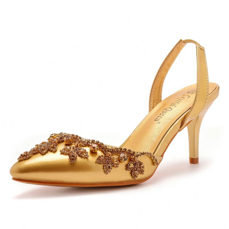 Sandales Banquet Robe Sexy Mariée Chaussures De Mariage Or Été Dames Pointu Bouche Peu Profonde Stiletto Talons Hauts - Or