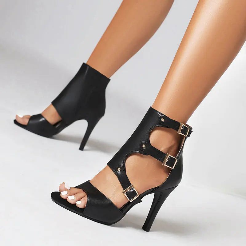 Sandales À Bout Ouvert Pour Femmes Talons Hauts Fins Sangles À Boucle De 7cm Chaussures Latines D'été - Blanc