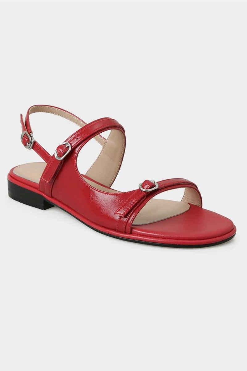 Sandales Plates En Cuir Véritable Pour Femmes Chaussures De Plage Décontractées Avec Sangle À Boucle Et Dos À Talons Bas Été