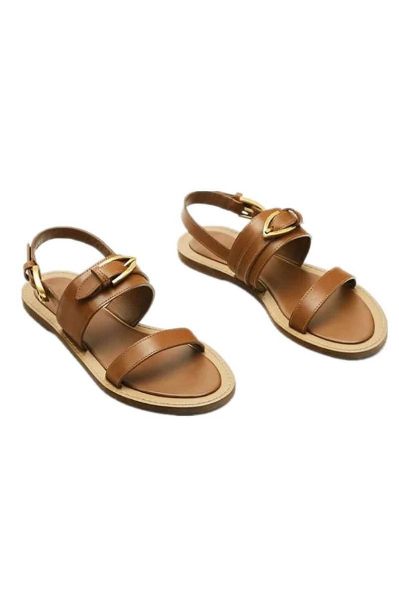 Sandales Plates En Cuir Véritable Pour Femmes Françaises D'été Élégantes Et Décontractées
