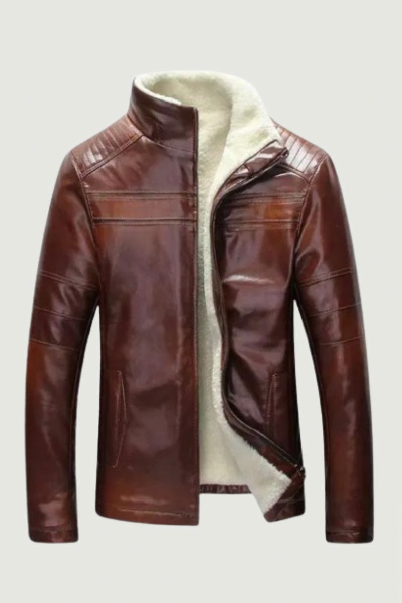 Hommes Hiver Épais Polaire Vestes En Cuir Manteaux Mâle Décontracté Coupe Ajustée
