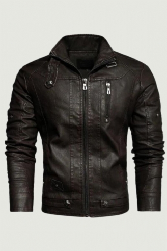 Veste En Cuir Pour Hommes Hiver Automne En De Moto Épaisse Vintage Manteau Cintré Mâle