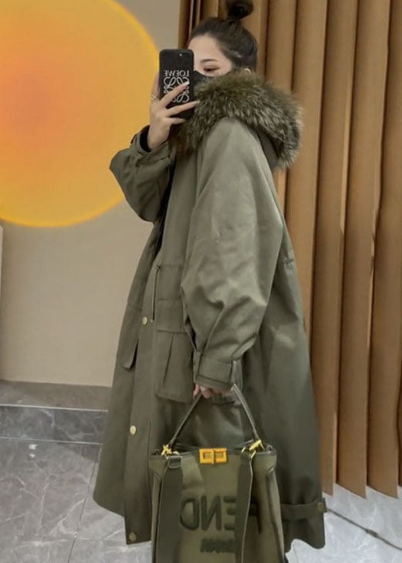 Art Caramel Fausse Fourrure Col Cordon Poches Parka Femme Hiver - Caramel