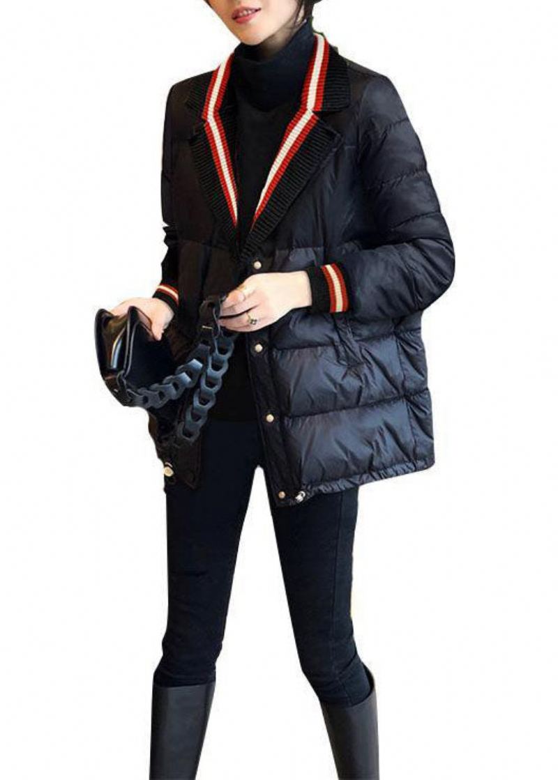Art Noir Col Claudine Poches Patchwork Coton Fin Rempli Vestes Hiver - Doudounes femmes