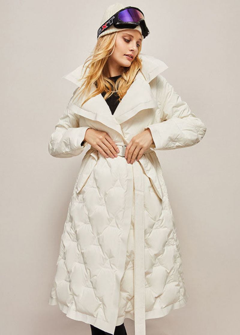 Belle Veste Blanche Avec Col Peter Pan Et Ceintures De Couleur Unie Doudoune Chaude En Duvet De Canard Pour L'hiver
