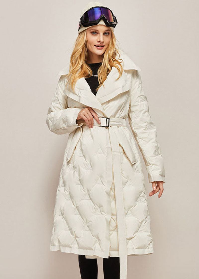 Belle Veste Blanche Avec Col Peter Pan Et Ceintures De Couleur Unie Doudoune Chaude En Duvet De Canard Pour L'hiver - Doudounes femmes