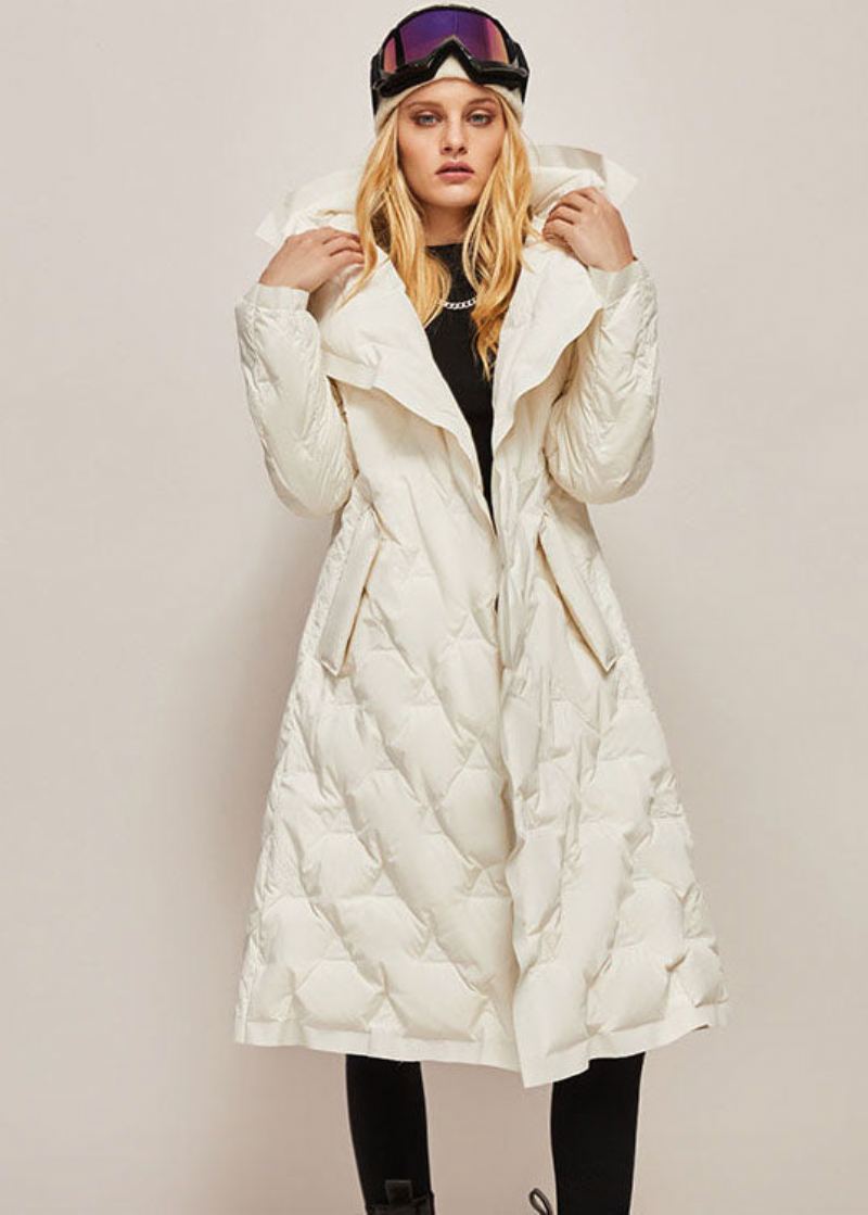 Belle Veste Blanche Avec Col Peter Pan Et Ceintures De Couleur Unie Doudoune Chaude En Duvet De Canard Pour L'hiver - Doudounes femmes