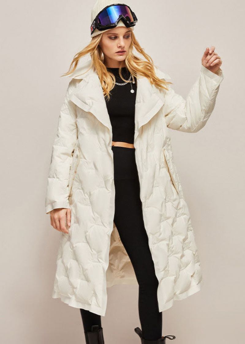 Belle Veste Blanche Avec Col Peter Pan Et Ceintures De Couleur Unie Doudoune Chaude En Duvet De Canard Pour L'hiver - Doudounes femmes