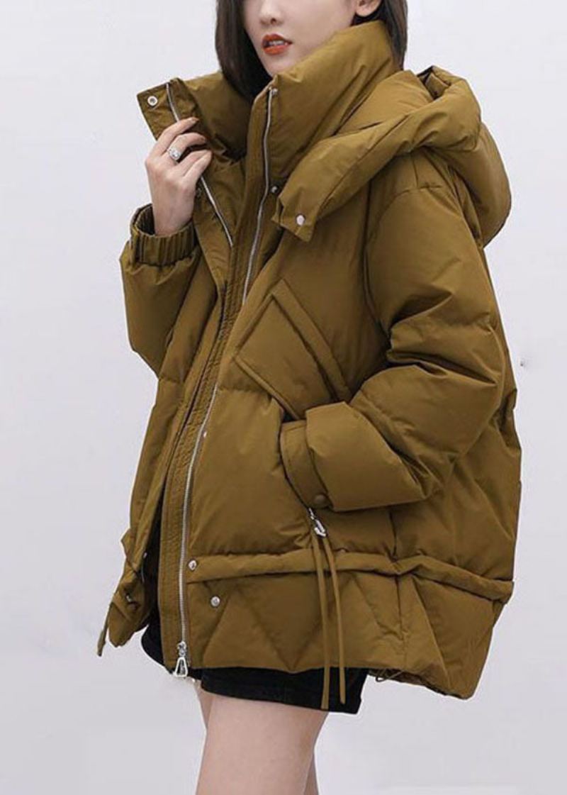 Belle Veste Bouffante En Duvet De Canard Épais À Capuche Jaune Et Vert Pour L'hiver - Doudounes femmes