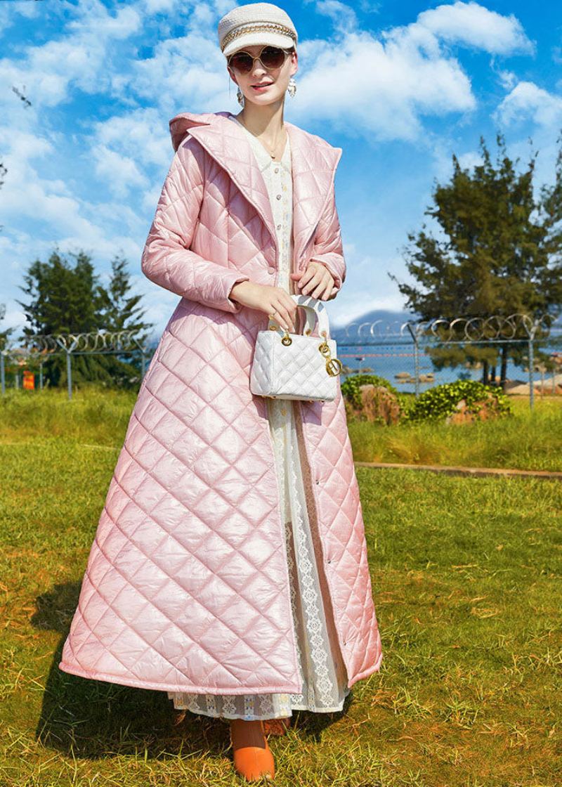 Bohème Rose À Capuche Allonger Les Manteaux De Serrage Remplis De Coton Fin Hiver - Doudounes femmes