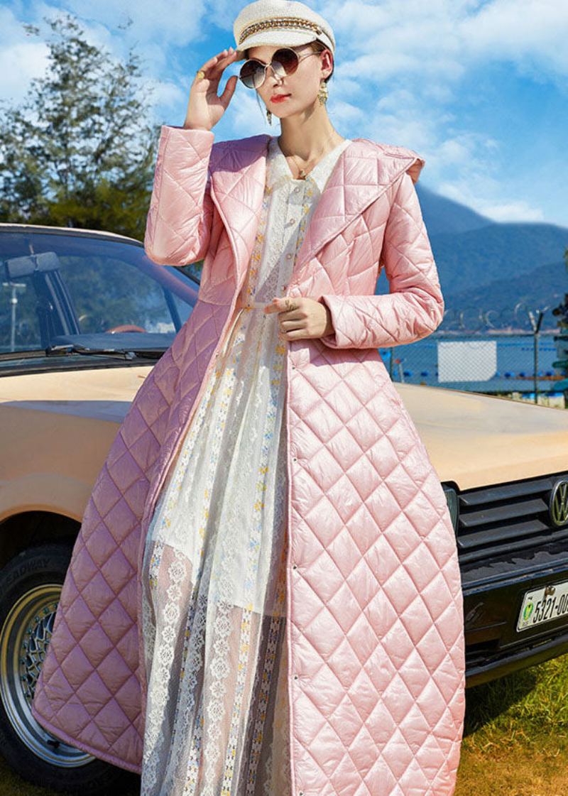 Bohème Rose À Capuche Allonger Les Manteaux De Serrage Remplis De Coton Fin Hiver - Doudounes femmes