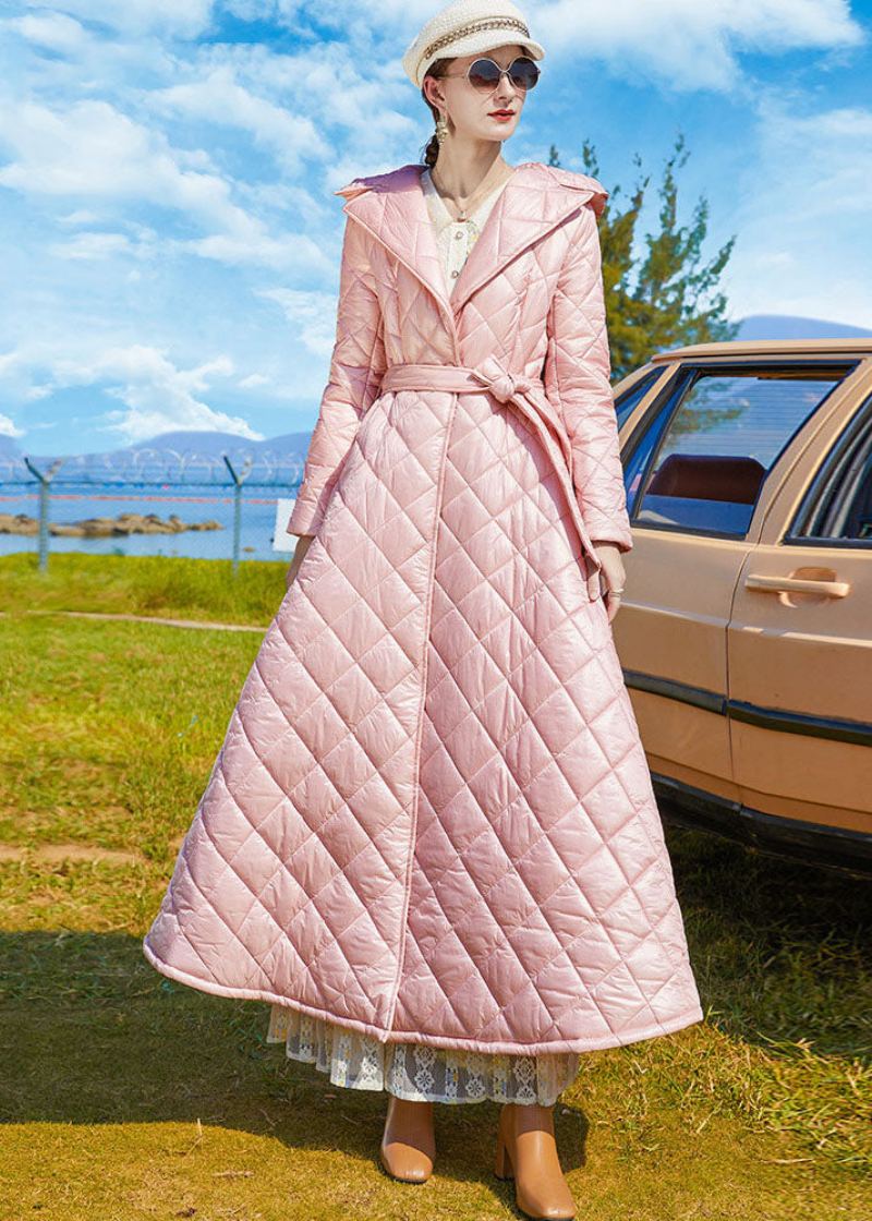 Bohème Rose À Capuche Allonger Les Manteaux De Serrage Remplis De Coton Fin Hiver - Doudounes femmes