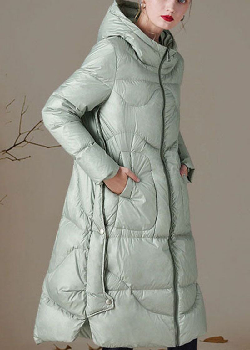 Boutique Argent Vert À Capuche Bas Haute Conception Lâche Hiver Duvet De Canard Manteaux