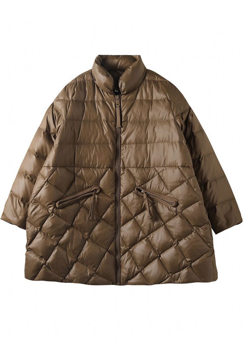 Boutique Manteau D'hiver Ample En Duvet Avec Poches Zippées Et Chocolat - Café