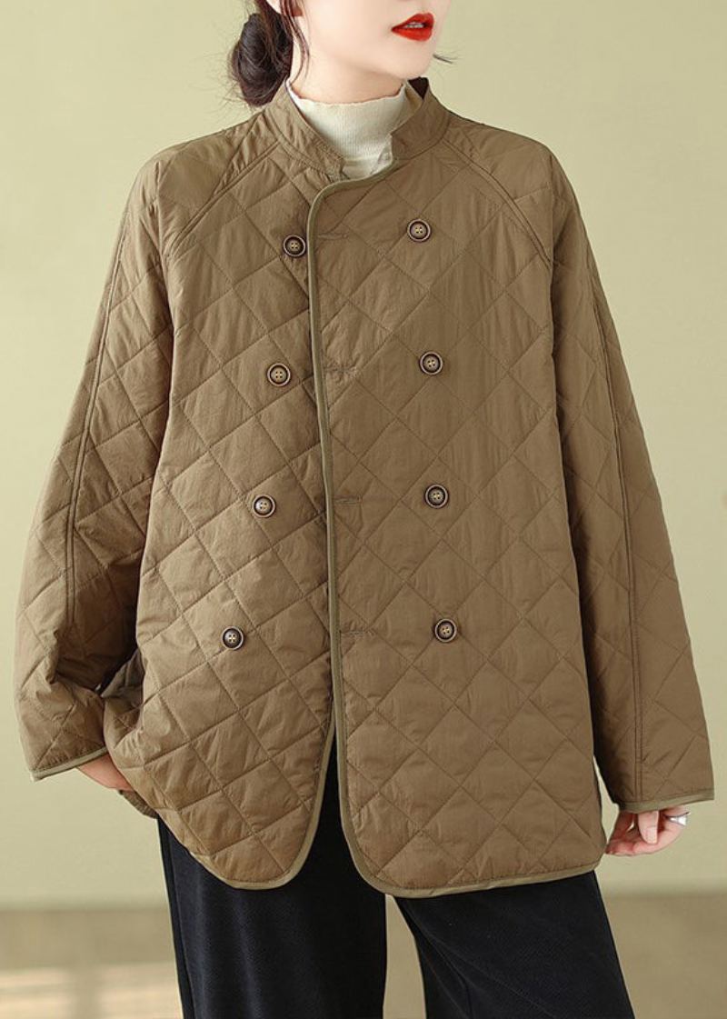 Café Biologique Col Montant Double Poitrine Rempli De Coton Fin Veste Hiver
