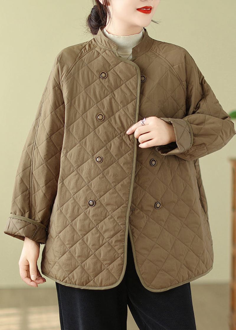 Café Biologique Col Montant Double Poitrine Rempli De Coton Fin Veste Hiver - Doudounes femmes