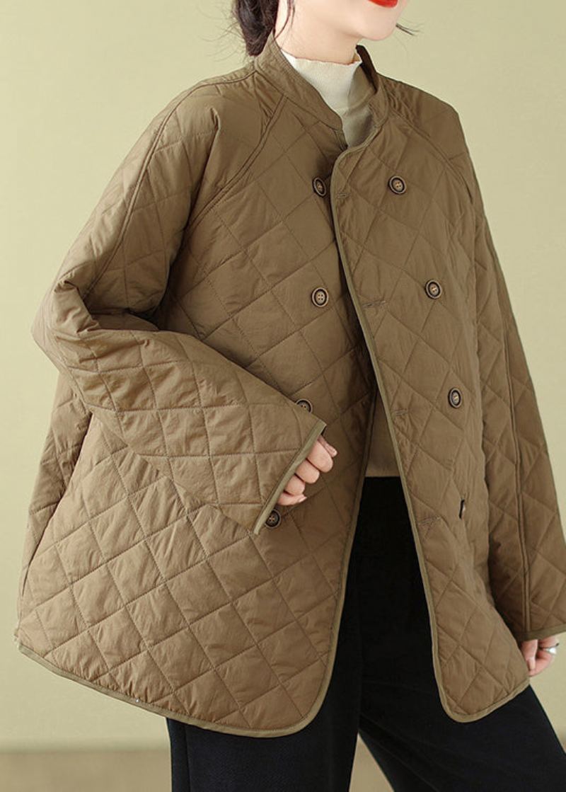 Café Biologique Col Montant Double Poitrine Rempli De Coton Fin Veste Hiver - Doudounes femmes