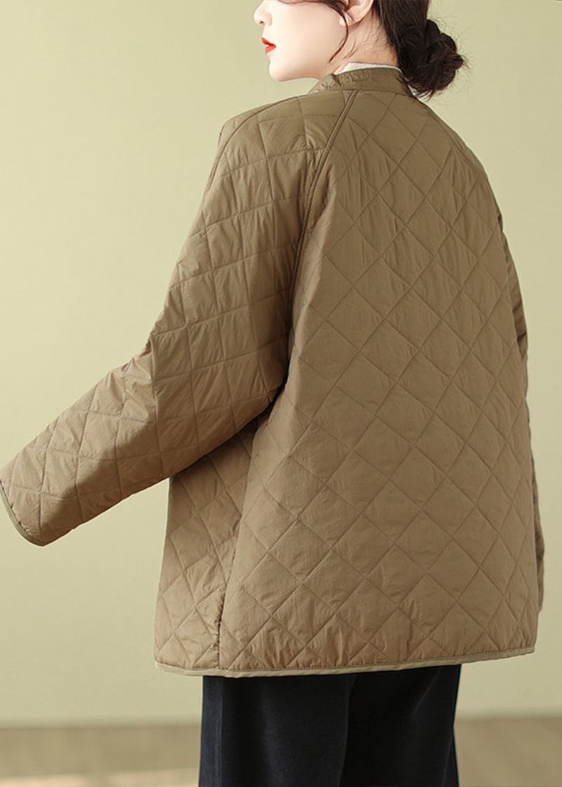 Café Biologique Col Montant Double Poitrine Rempli De Coton Fin Veste Hiver - Doudounes femmes