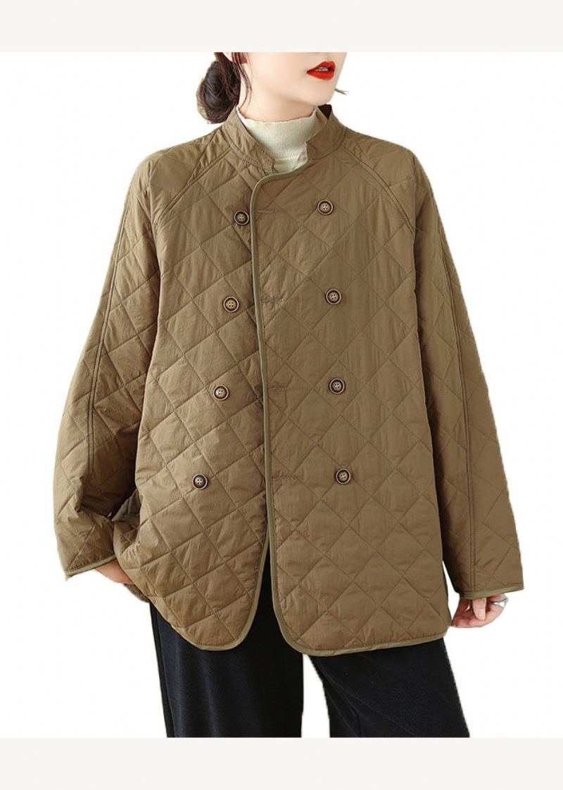 Café Biologique Col Montant Double Poitrine Rempli De Coton Fin Veste Hiver - Doudounes femmes