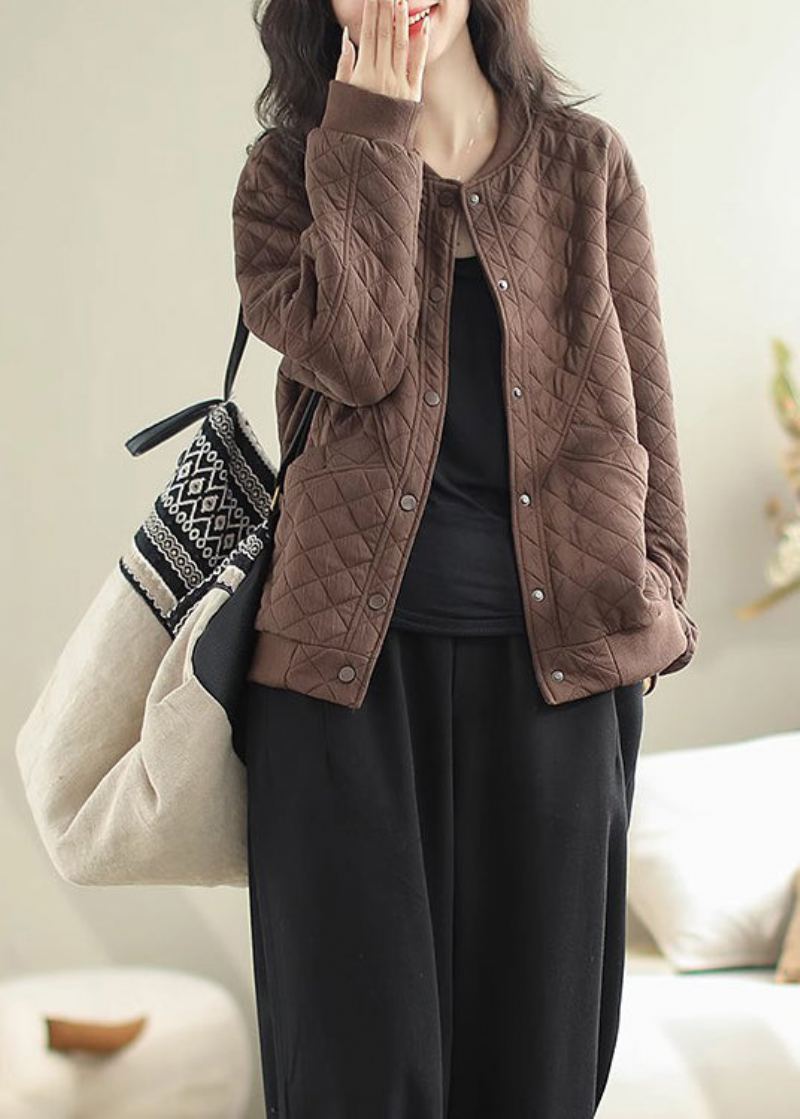 Café Italien Poches Bouton Veste Remplie De Coton Fin Hiver - Doudounes femmes