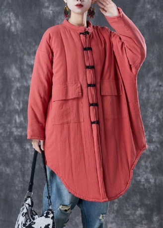 Chic Rouge Brique Poches Surdimensionnées Coton Fin Rempli Femmes Witner Manteaux