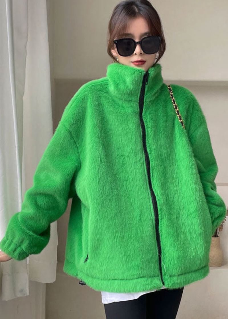Diy Vert Zip Up Vison Velours Épais Vêtements D'hiver - Doudounes femmes
