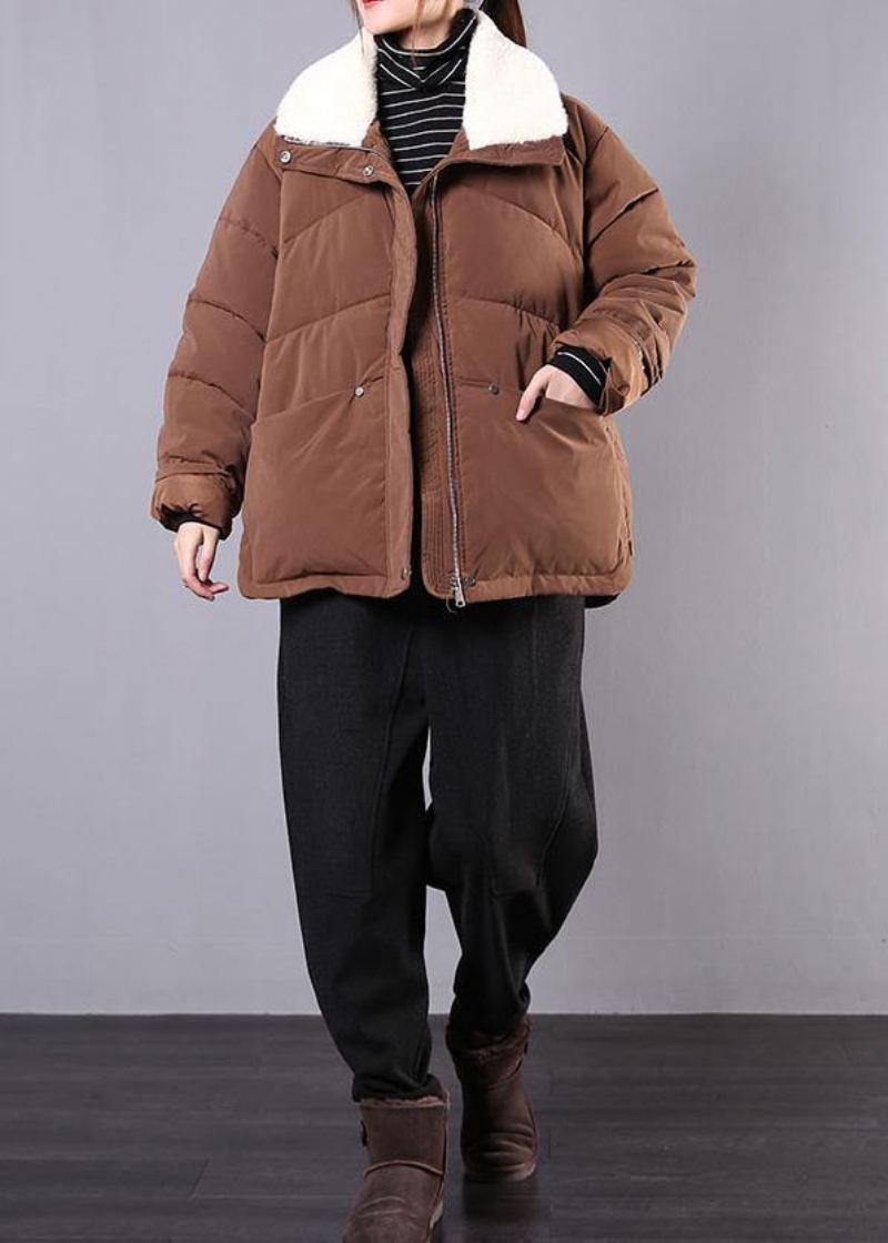 Doudoune Chaude Grande Taille Manteaux À Revers Poches Chocolat Parkas D'hiver Zippées - Bleu