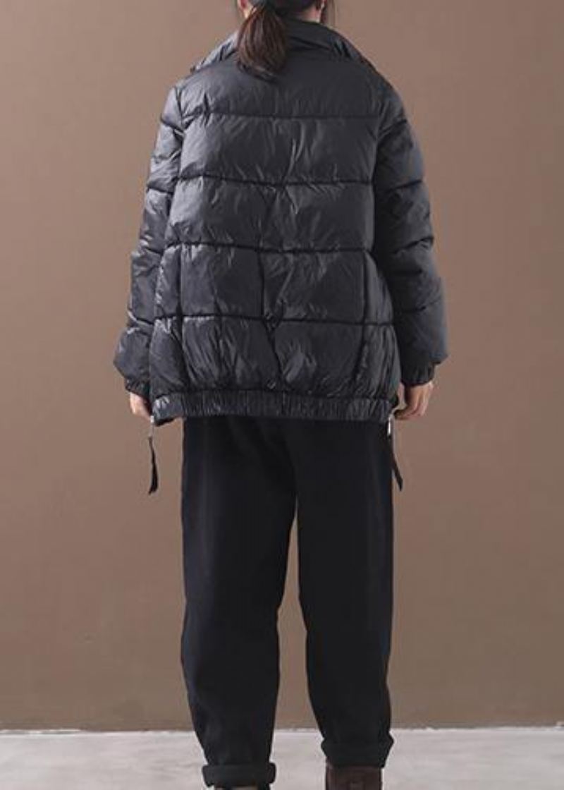 Doudoune Fine Grande Taille Manteaux À Carreaux Patchwork Noir Fermeture Éclair Latérale Manteau D'hiver Chaud - Doudounes femmes