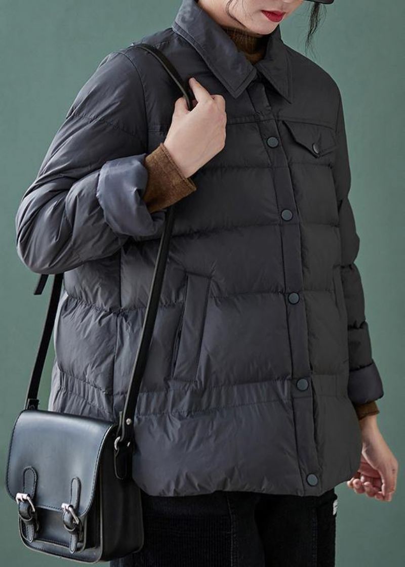 Doudoune Fine Grande Taille Manteaux Poches À Revers Noires Tenue Décontractée - Nu